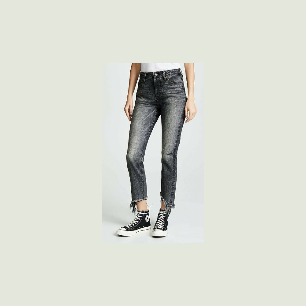 Tortoise Denim Dory High Rise Ankle Crop Fray Hem